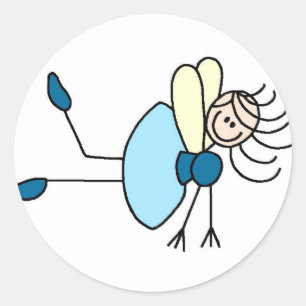 Pegatina Redonda Figura de palo Hada en azul Sticker