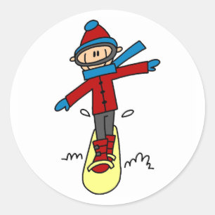 Pegatina Redonda Figura de palo Snowboard