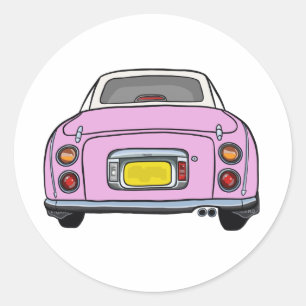 Pegatina Redonda Figuraciones Coche Figaro Rosa Mono Garage Scrapbo