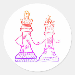 Pegatina Redonda Figuras ajedrez, reina y rey Love Sticker
