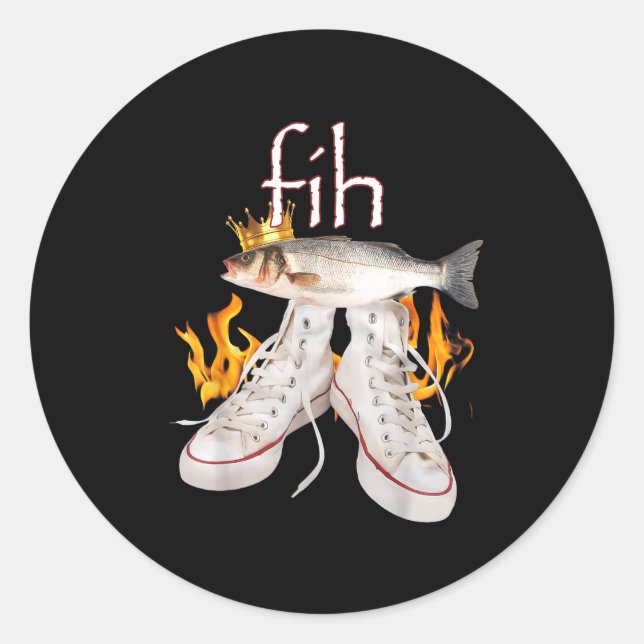 Pegatina Redonda Fih Scute Ss Cute Sss Fish Funny Misspelled Fish M (Anverso)