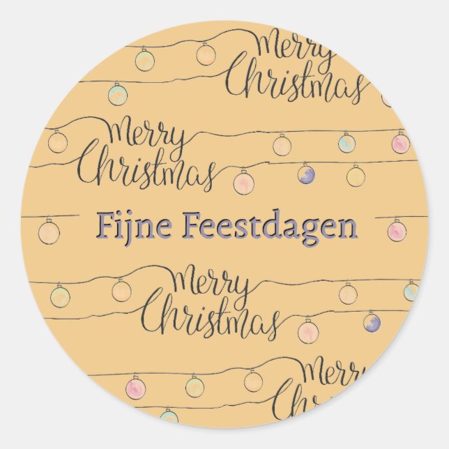 Pegatina Redonda Fijne Kerstdagen kerst sticker (Anverso)