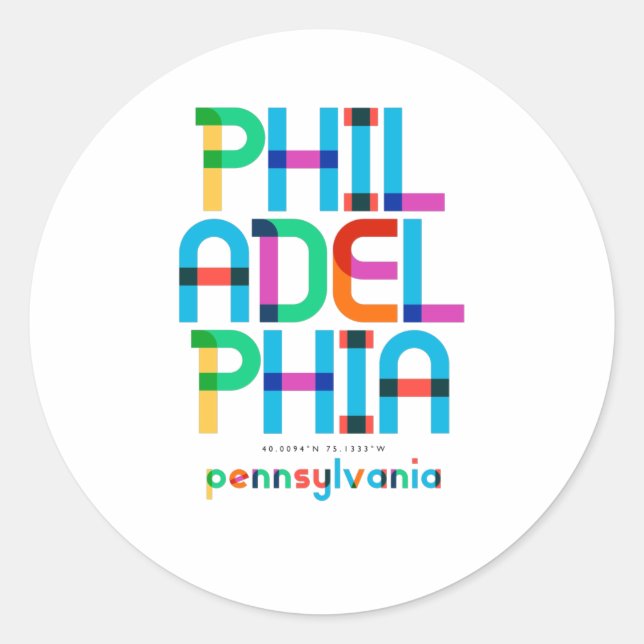 Pegatina Redonda Filadelfia Pennsylvania Mid Century, Pop Art (Anverso)
