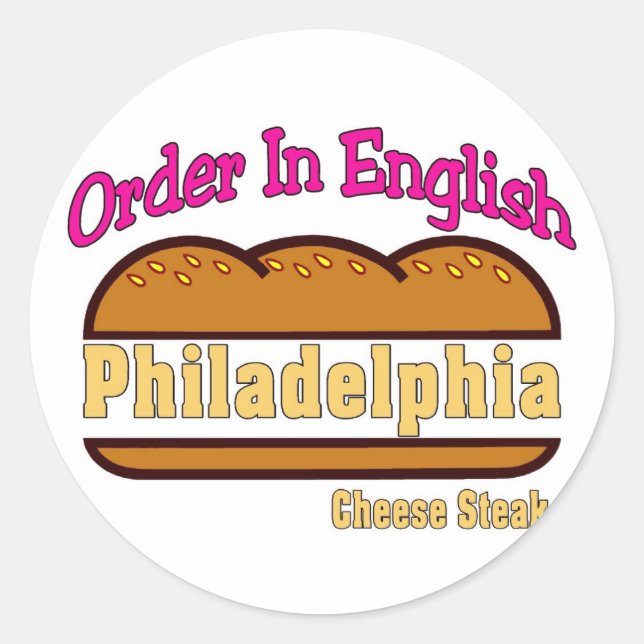 Pegatina Redonda Filete de Queso Philly - Pedido En Inglés (Anverso)