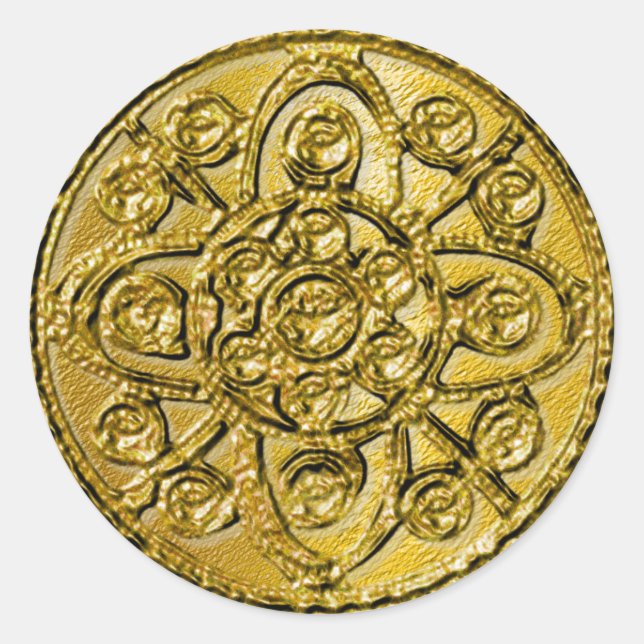 Pegatina Redonda Filigree de oro texturizado (Anverso)