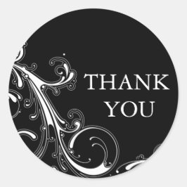 Pegatina Redonda Filigree Swirl Black w/White Gracias
