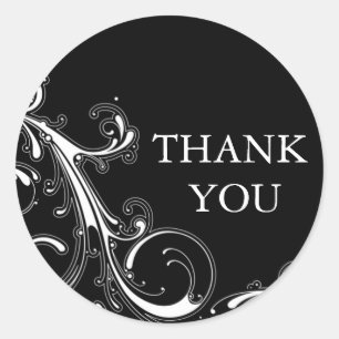 Pegatina Redonda Filigree Swirl Black w/White Gracias