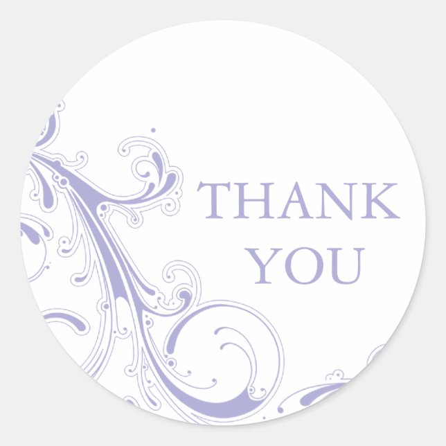 Pegatina Redonda Filigree Swirl Lavender Gracias (Anverso)