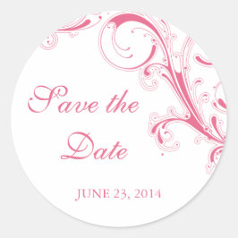 Pegatina Redonda Filigree Swirl Pink Save the Date