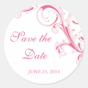 Pegatina Redonda Filigree Swirl Pink Save the Date