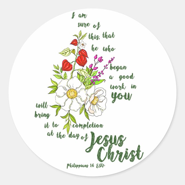 Pegatina Redonda Filipenses 1:6 (Anverso)