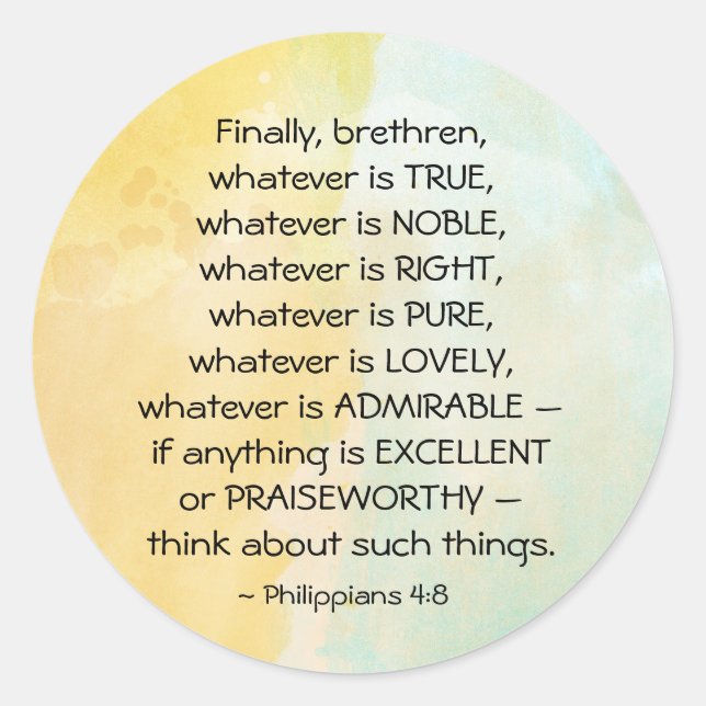 Pegatina Redonda Filipinas 4:8 Lo que sea cierto, (Anverso)