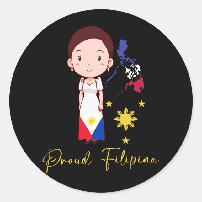 Pegatina Redonda Filipinas: Orgullosa mujer filipina, Chica Pinay (Anverso)
