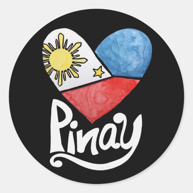 Pegatina Redonda Filipinas Pintay Bandera Corazón Filipina (Anverso)