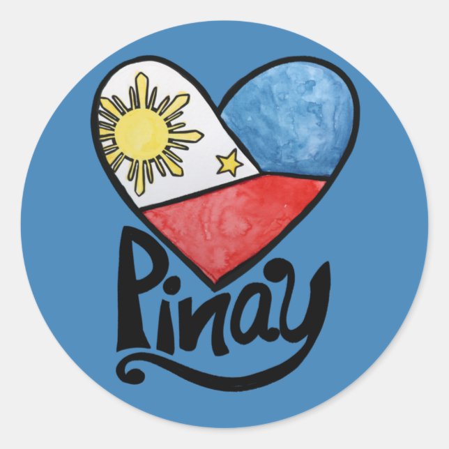 Pegatina Redonda Filipinas Pintay Bandera Corazón Filipina (Anverso)