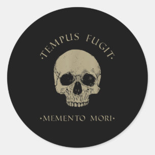 Pegatina Redonda Filosofía estética Tempus Fugit Memento Mori Skull