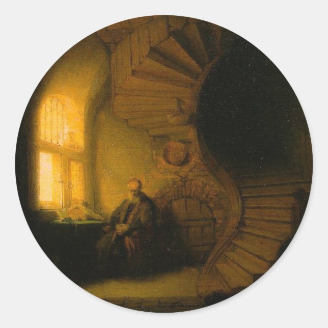 Pegatina Redonda Filósofo en la meditación (Anverso)