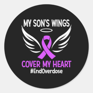 Pegatina Redonda Fin de la sobredosis Las alas de mi hijo cubren mi