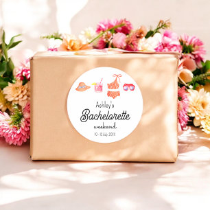 Pegatina Redonda Fin de semana de bikini en la playa para solteras 