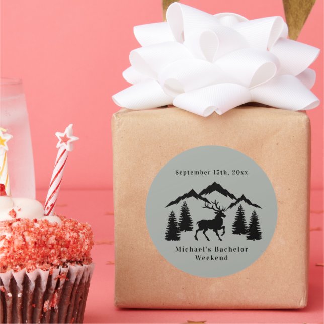 Pegatina Redonda Fin de semana de caza de ciervo gris rústico para  (Fiesta)