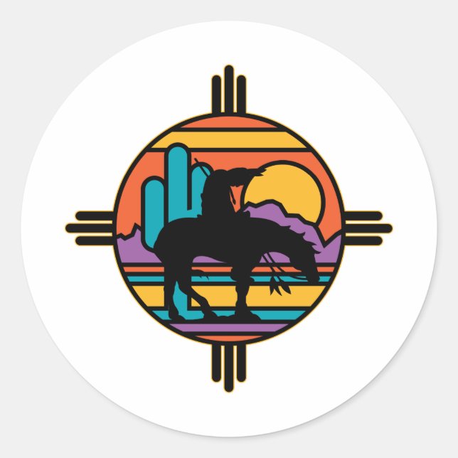 Pegatina Redonda Fin del camino nativo americano indio (Anverso)