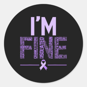 Pegatina Redonda Fina Fibromialgia Guerrero Fibro Conciencia Púrpur