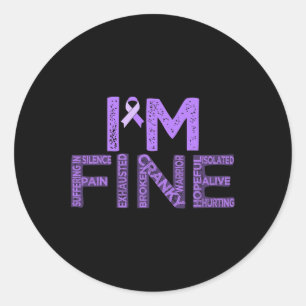 Pegatina Redonda Fina Fibromialgia Guerrero Fibro Conciencia Púrpur