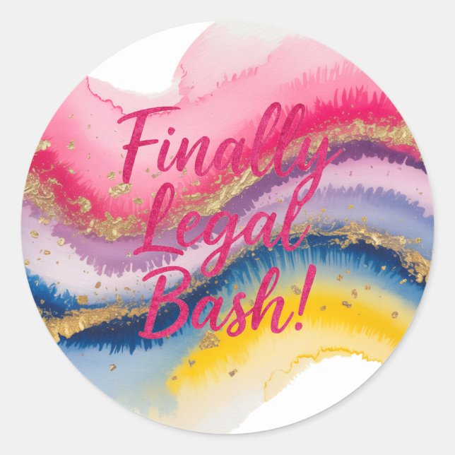 Pegatina Redonda Finalmente Legal 21. Cumpleaños del Purpurina acua (Anverso)