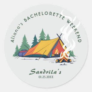 Pegatina Redonda Finde de semana de acampada simple para despedida 
