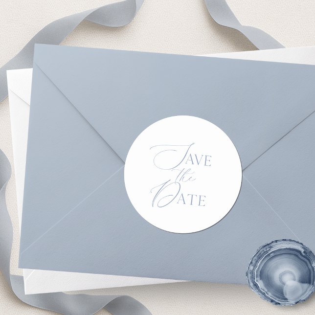 Pegatina Redonda Fine Art Dusty Blue Save the Date (Subido por el creador)