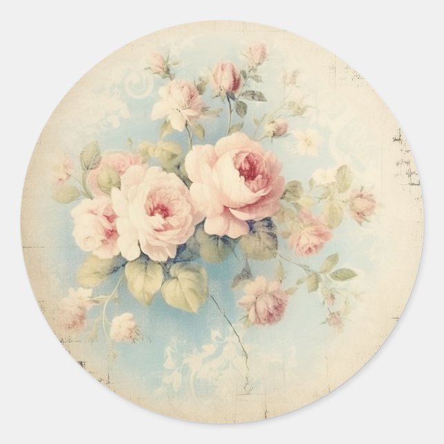 Pegatina Redonda Finesse Afligido, Rosa Shabby Chic (Anverso)