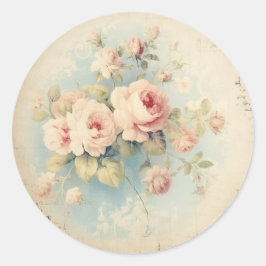 Pegatina Redonda Finesse Afligido, Rosa Shabby Chic
