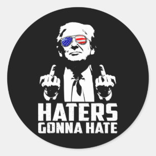 Pegatina Redonda Finger Funny Haters odiará al presidente Donald Tr