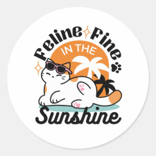 Pegatina Redonda Fino felino a la luz del sol - Gato tropical relaj