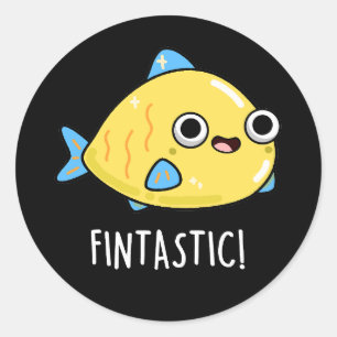 Pegatina Redonda Fintastic Funny Fish Pun Dark BG