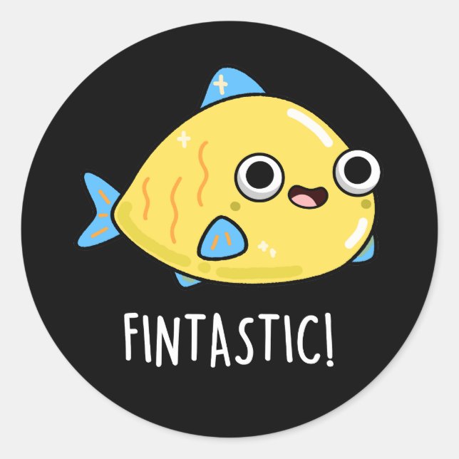 Pegatina Redonda Fintastic Funny Fish Pun Dark BG (Anverso)