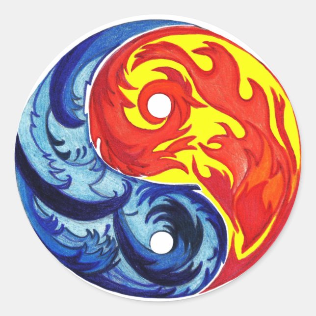 Pegatina Redonda Fire and Ice Yin-Yang (Anverso)