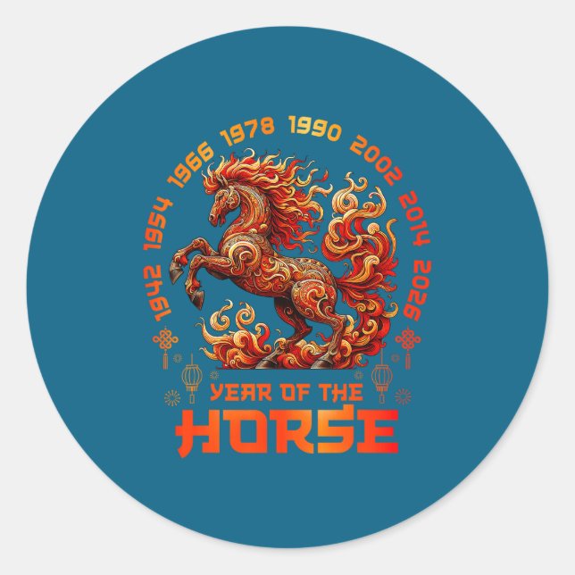 Pegatina Redonda Fire Horse Chinese Zodiac Symbol 2026 Lunar New Ye (Anverso)