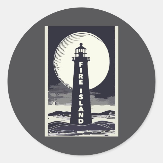 Pegatina Redonda Fire Island Lighthouse New York Moon  (Anverso)