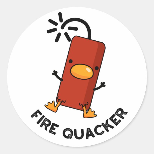 Pegatina Redonda Fire Quacker Funny Fireworks Pun (Anverso)