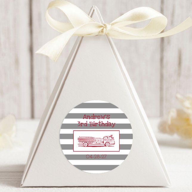 Pegatina Redonda Fire Truck Red Boys Fun Birthday Favor (Subido por el creador)