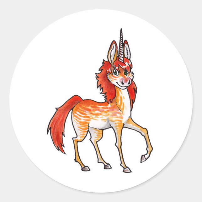 Pegatina Redonda Fire Unicorn (Anverso)