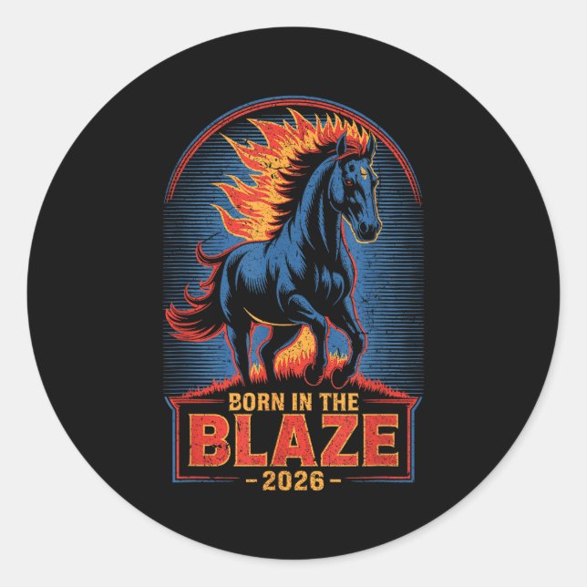 Pegatina Redonda Fire Year Of The Horse – Chinese Zodiac New Year 2 (Anverso)