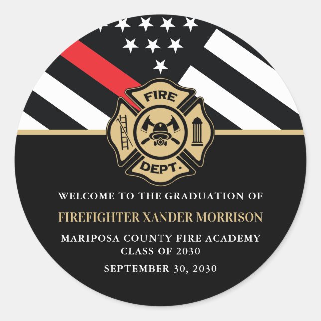Pegatina Redonda Firefighter Fire Academy Graduation Party Welcome (Anverso)