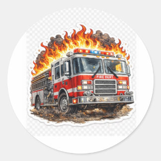 Pegatina Redonda Firefighter Fire Truck Rescue Hero Classic Sticker