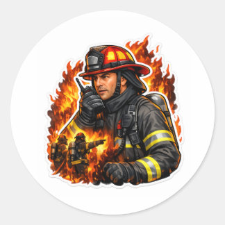 Pegatina Redonda Firefighter Hero Sticker – Brave Fireman Flame Art