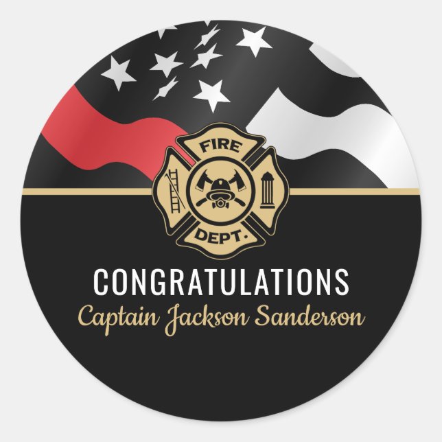 Pegatina Redonda Firefighter Retirement Fire Department Flag (Anverso)