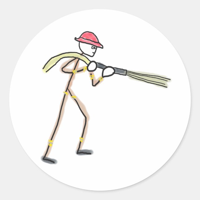 Pegatina Redonda Firefighter Stickman (Anverso)