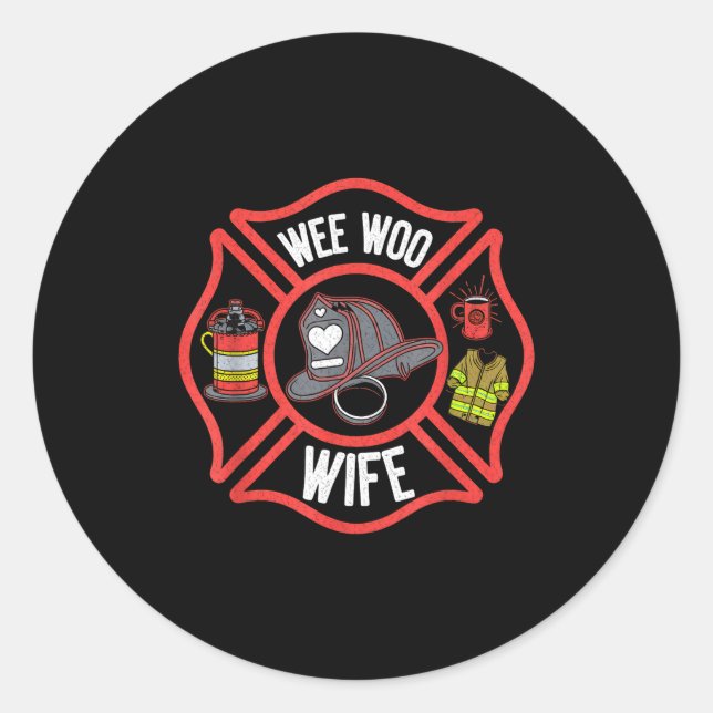 Pegatina Redonda Firefighter Wife Uniform Fireman Fire Department  (Anverso)
