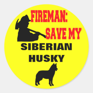 Pegatina Redonda Fireman salva a mi Husky Siberiano